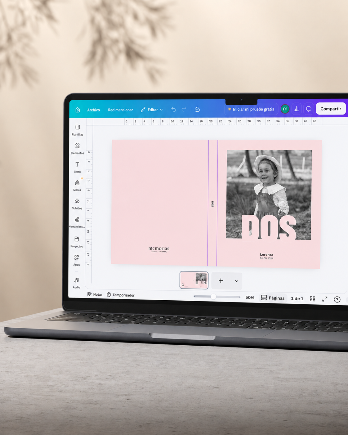 Plantilla photobook en Canva | 2 Años Rosado